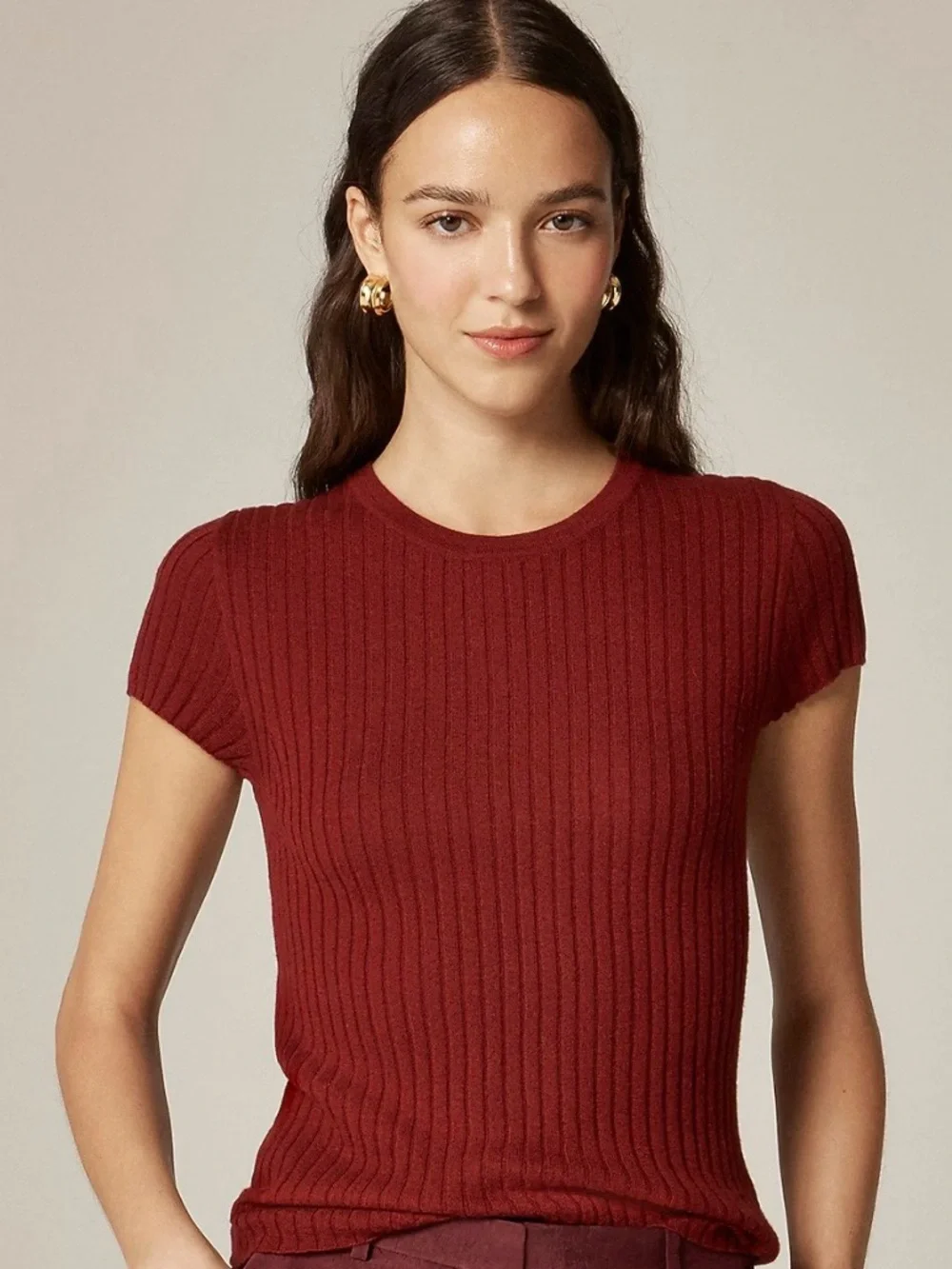 NWT! J. CREW Women’s Featherweight cashmere ribbed sweater-tee Bordeaux Berry XS